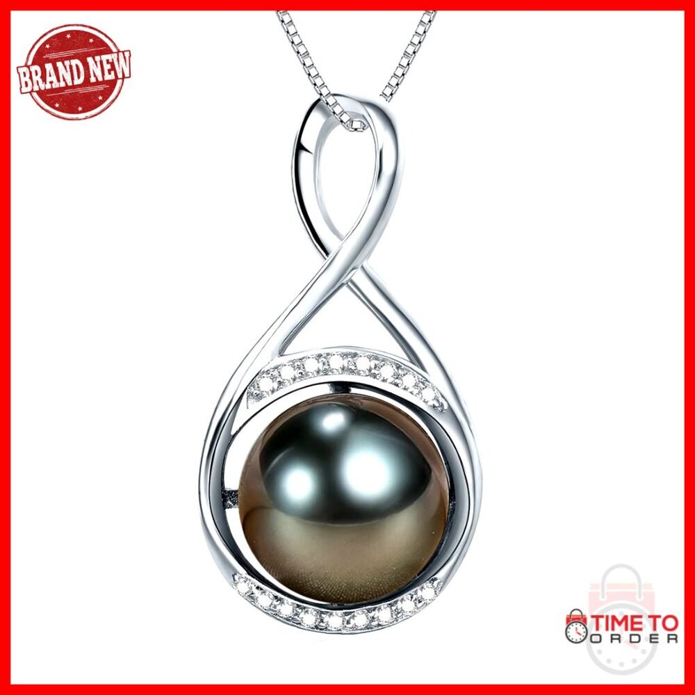Tahitian Black Pearl Necklace 9-10mm Sterling Silver 18K Gold Plated